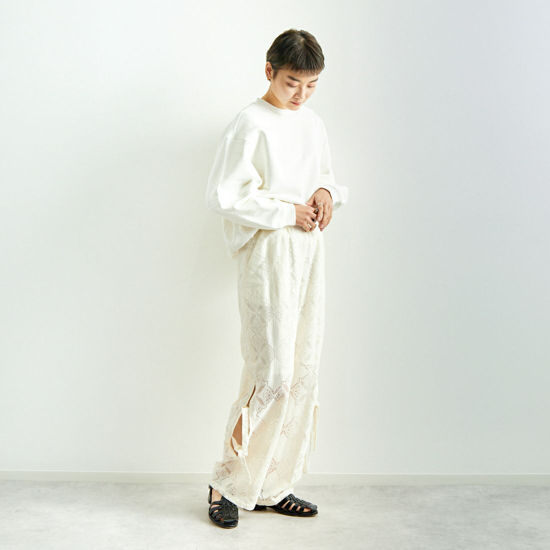 USINE [ユジーヌ] レース柄パンツ [2510302] OFF WHITE &&モデル身長：160cm 着用サイズ：F&&