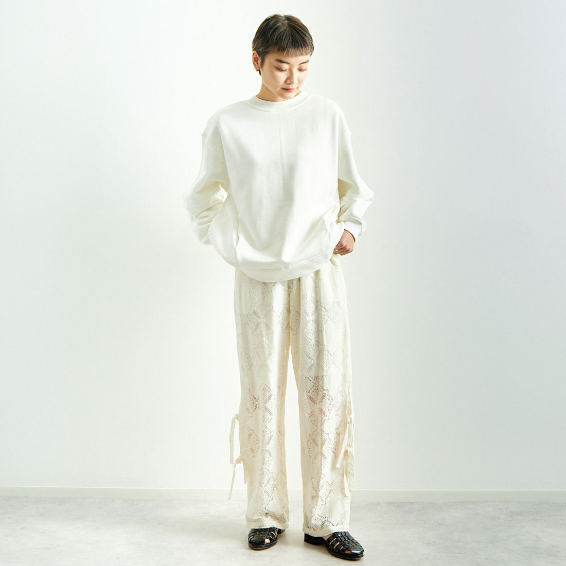 USINE [ユジーヌ] レース柄パンツ [2510302] OFF WHITE &&モデル身長：160cm 着用サイズ：F&&