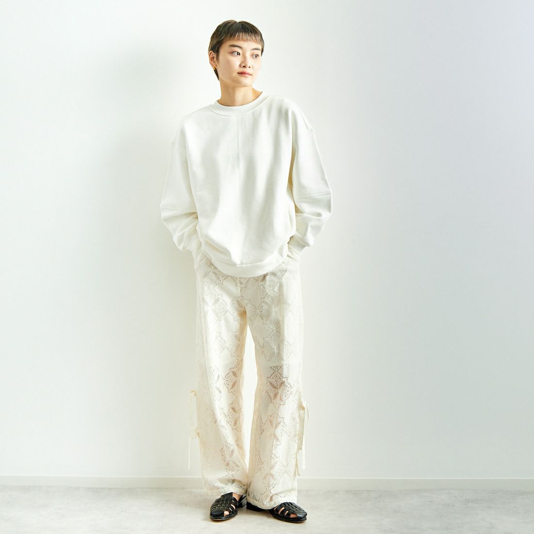 USINE [ユジーヌ] レース柄パンツ [2510302] OFF WHITE &&モデル身長：160cm 着用サイズ：F&&