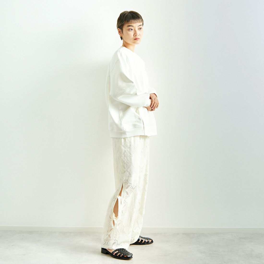 USINE [ユジーヌ] レース柄パンツ [2510302] OFF WHITE &&モデル身長：160cm 着用サイズ：F&&