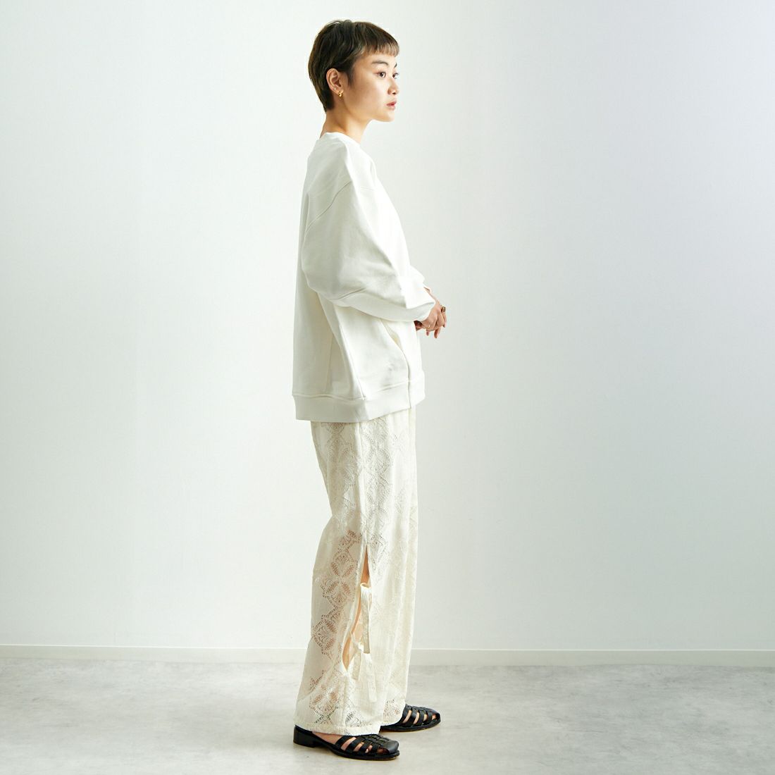 USINE [ユジーヌ] レース柄パンツ [2510302] OFF WHITE &&モデル身長：160cm 着用サイズ：F&&