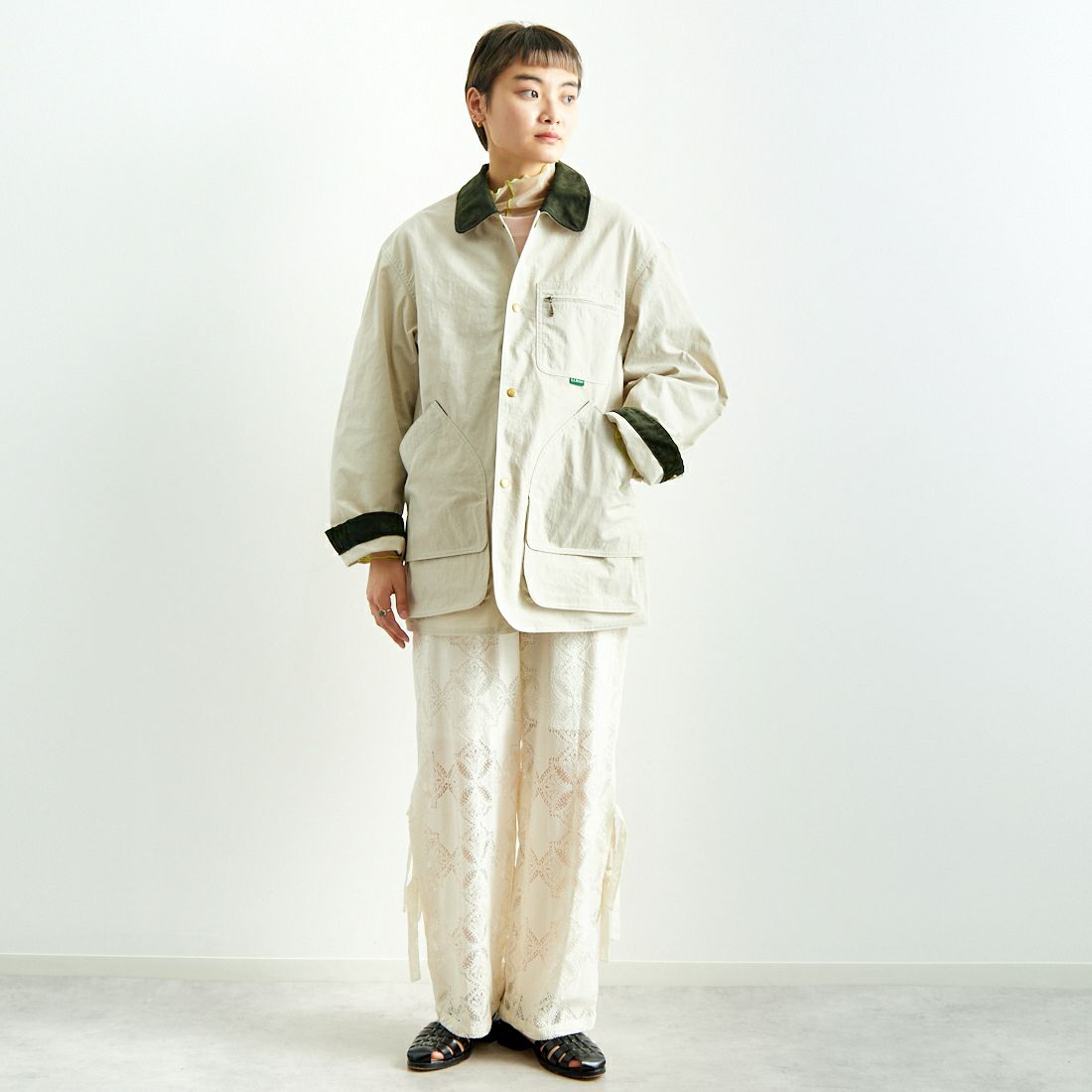 USINE [ユジーヌ] レース柄パンツ [2510302] OFF WHITE &&モデル身長：160cm 着用サイズ：F&&