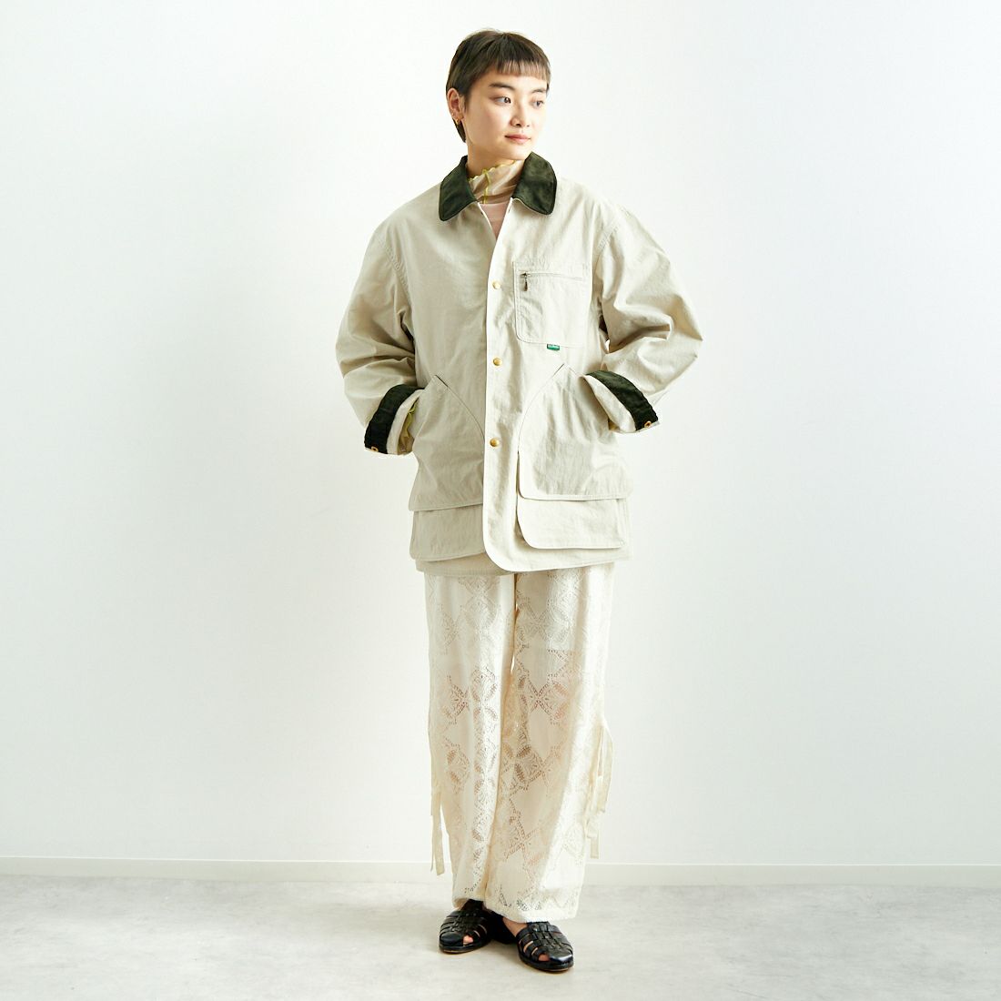 USINE [ユジーヌ] レース柄パンツ [2510302] OFF WHITE &&モデル身長：160cm 着用サイズ：F&&