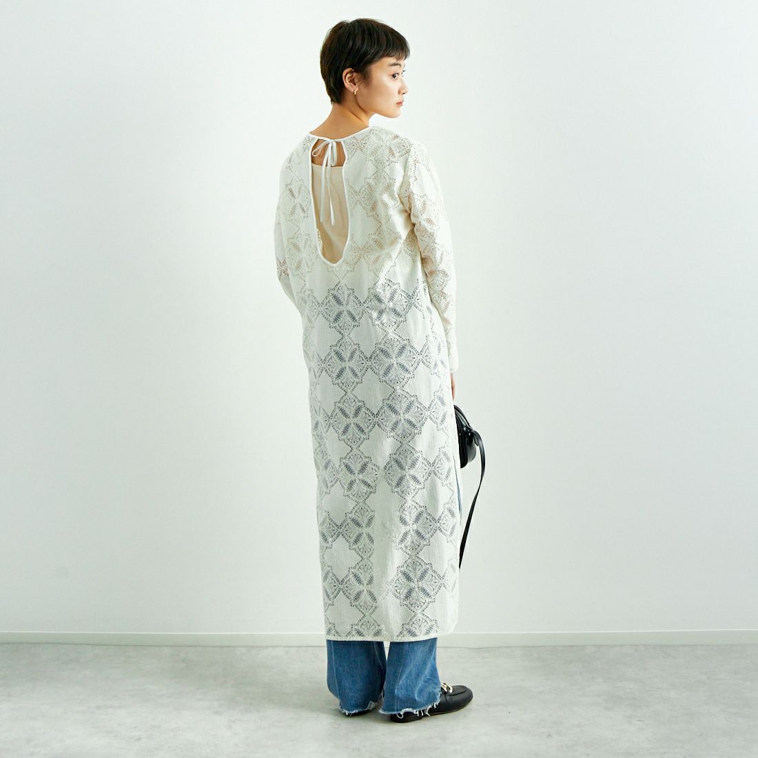 USINE [ユジーヌ] レース柄ワンピース [2510402] OFF WHITE &&モデル身長：160cm 着用サイズ：F&&