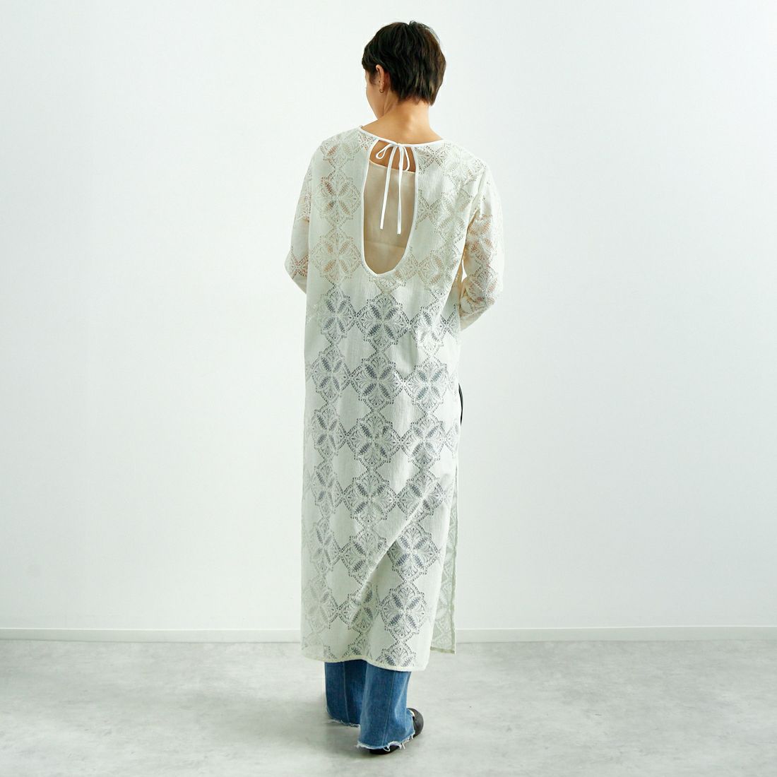 USINE [ユジーヌ] レース柄ワンピース [2510402] OFF WHITE &&モデル身長：160cm 着用サイズ：F&&