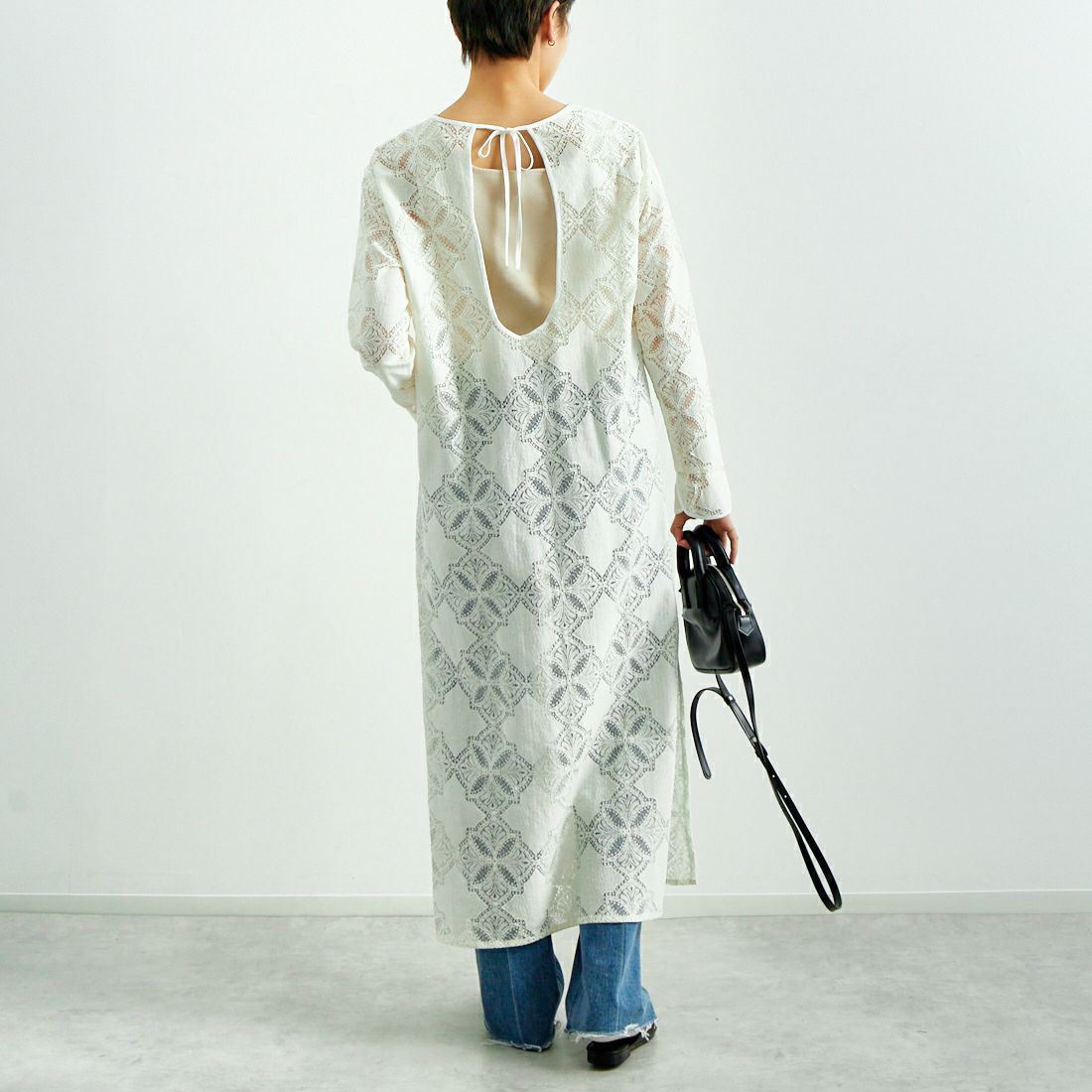 USINE [ユジーヌ] レース柄ワンピース [2510402] OFF WHITE &&モデル身長：160cm 着用サイズ：F&&