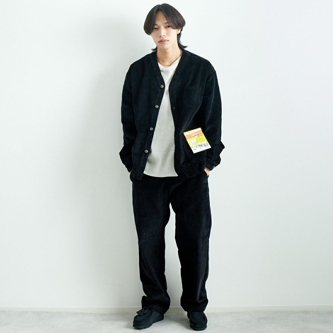 BIG MIKE [ビッグマイク] 別注 コーデュロイエンジニアジャケット [102446020-JF] BLACK &&モデル身長：179cm 着用サイズ：L&&