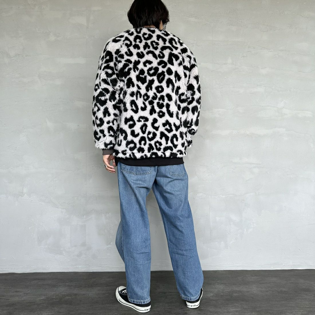 HELLO CALIF [ハローカリフ] ボアボンバーコーチジャケット [HC-244-074] BIG LEOPAR &&モデル身長：179cm 着用サイズ：L&&