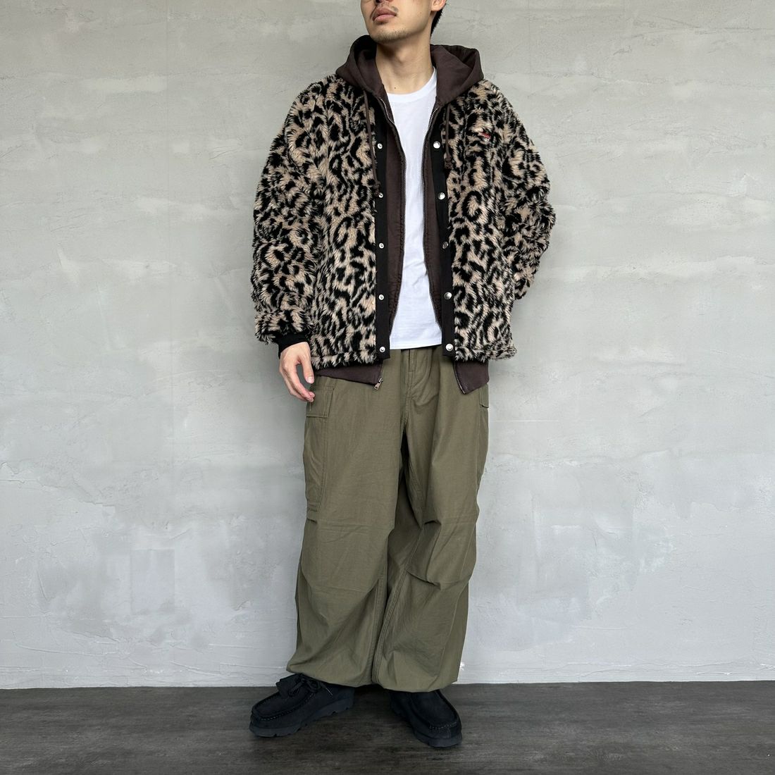 HELLO CALIF [ハローカリフ] ボアボンバーコーチジャケット [HC-244-074] LEOPARD &&モデル身長：168cm 着用サイズ：M&&