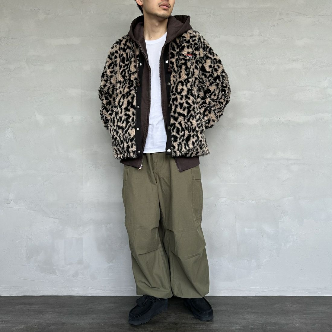 HELLO CALIF [ハローカリフ] ボアボンバーコーチジャケット [HC-244-074] LEOPARD &&モデル身長：168cm 着用サイズ：M&&
