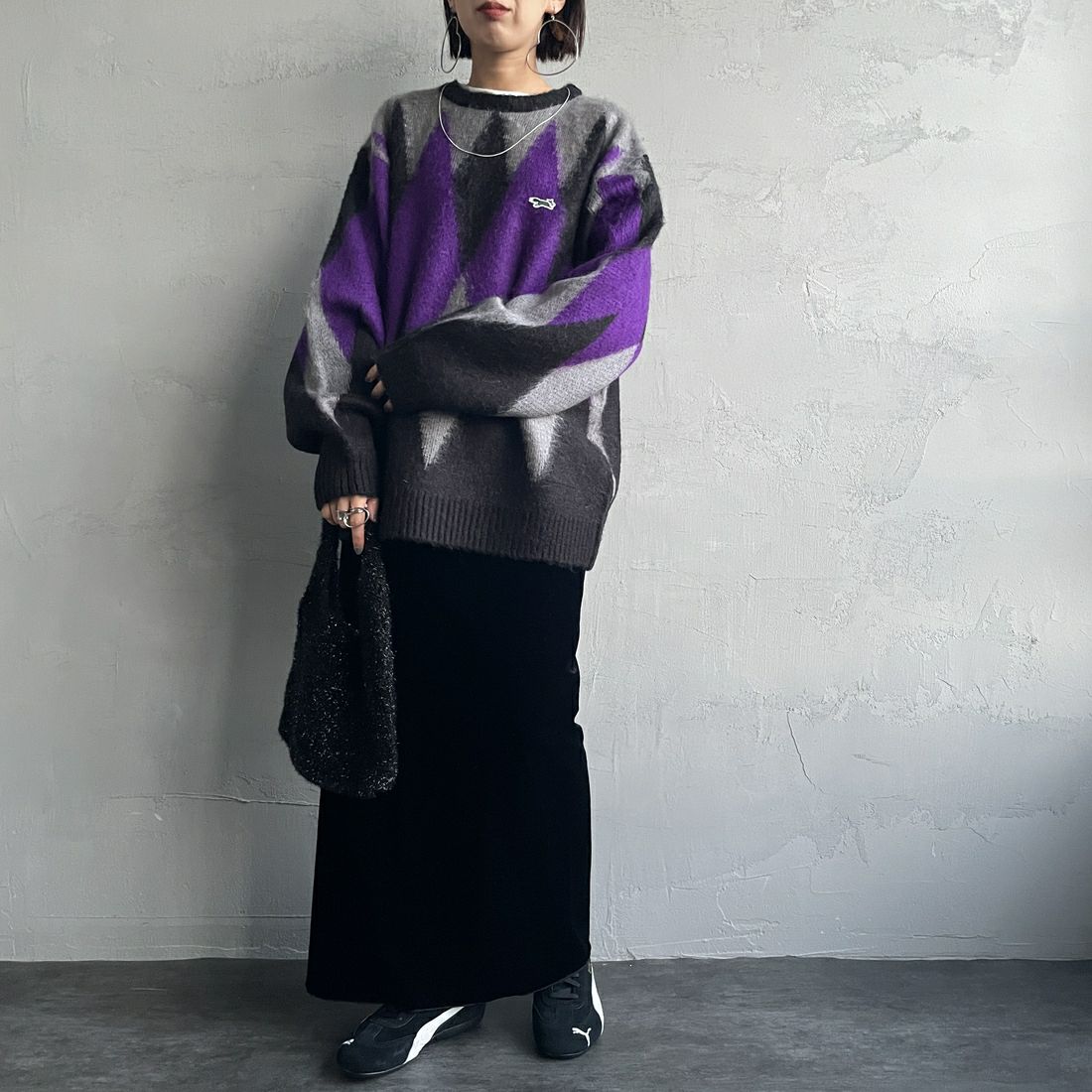 THE FOX [ザフォックス] 別注 シャギーモヘア クルーネックニット [TC24F012-JF] ｱｰｶﾞｲﾙ &&モデル身長：159cm 着用サイズ：S&&