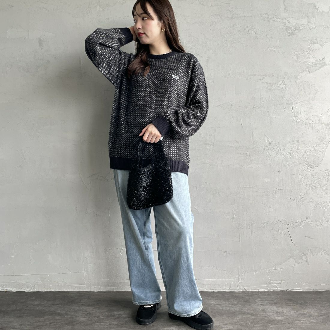 THE FOX [ザフォックス] 別注 シャギーモヘア クルーネックニット [TC24F012-JF] ﾊﾞｰｽﾞｱｲ &&モデル身長：167cm 着用サイズ：S&&