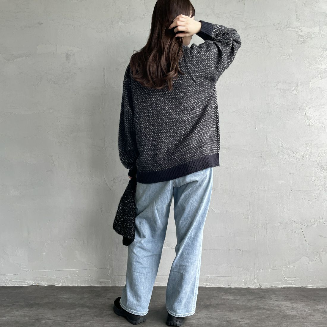 THE FOX [ザフォックス] 別注 シャギーモヘア クルーネックニット [TC24F012-JF] ﾊﾞｰｽﾞｱｲ &&モデル身長：167cm 着用サイズ：S&&