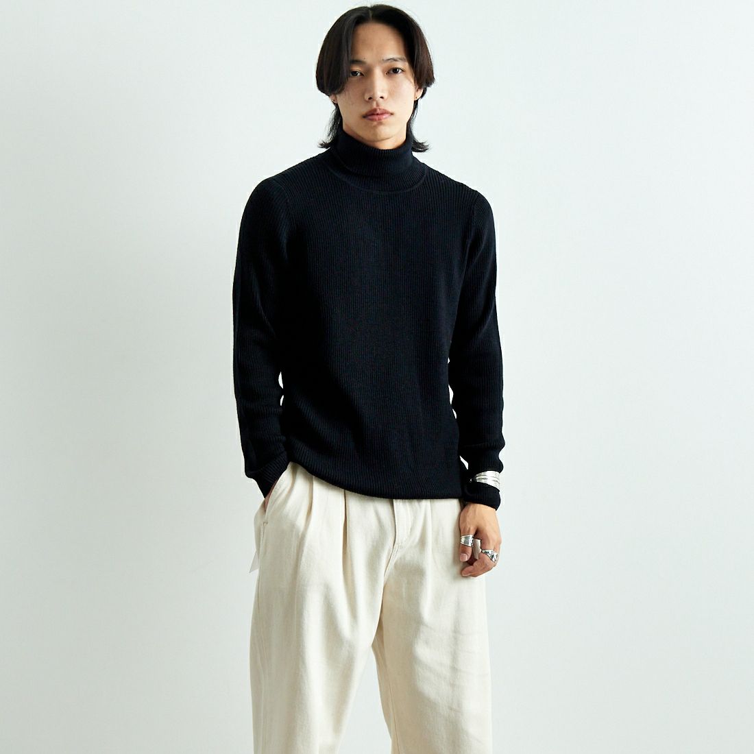 gim [ジム] 12G梳毛リブタートルネックニット [23522330] 005 ﾌﾞﾗｯｸ &&モデル身長：179cm 着用サイズ：L&&