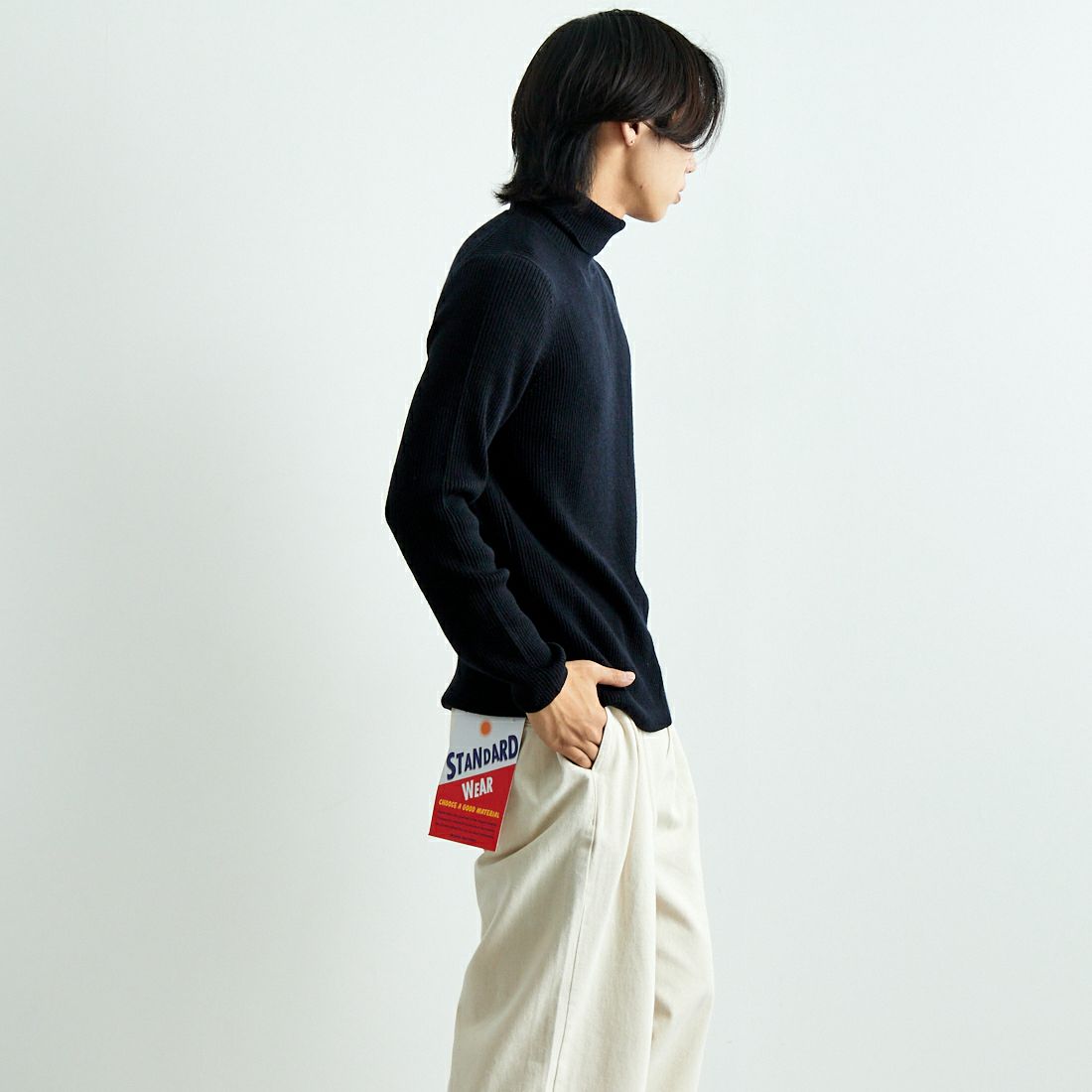 gim [ジム] 12G梳毛リブタートルネックニット [23522330] 005 ﾌﾞﾗｯｸ &&モデル身長：179cm 着用サイズ：L&&