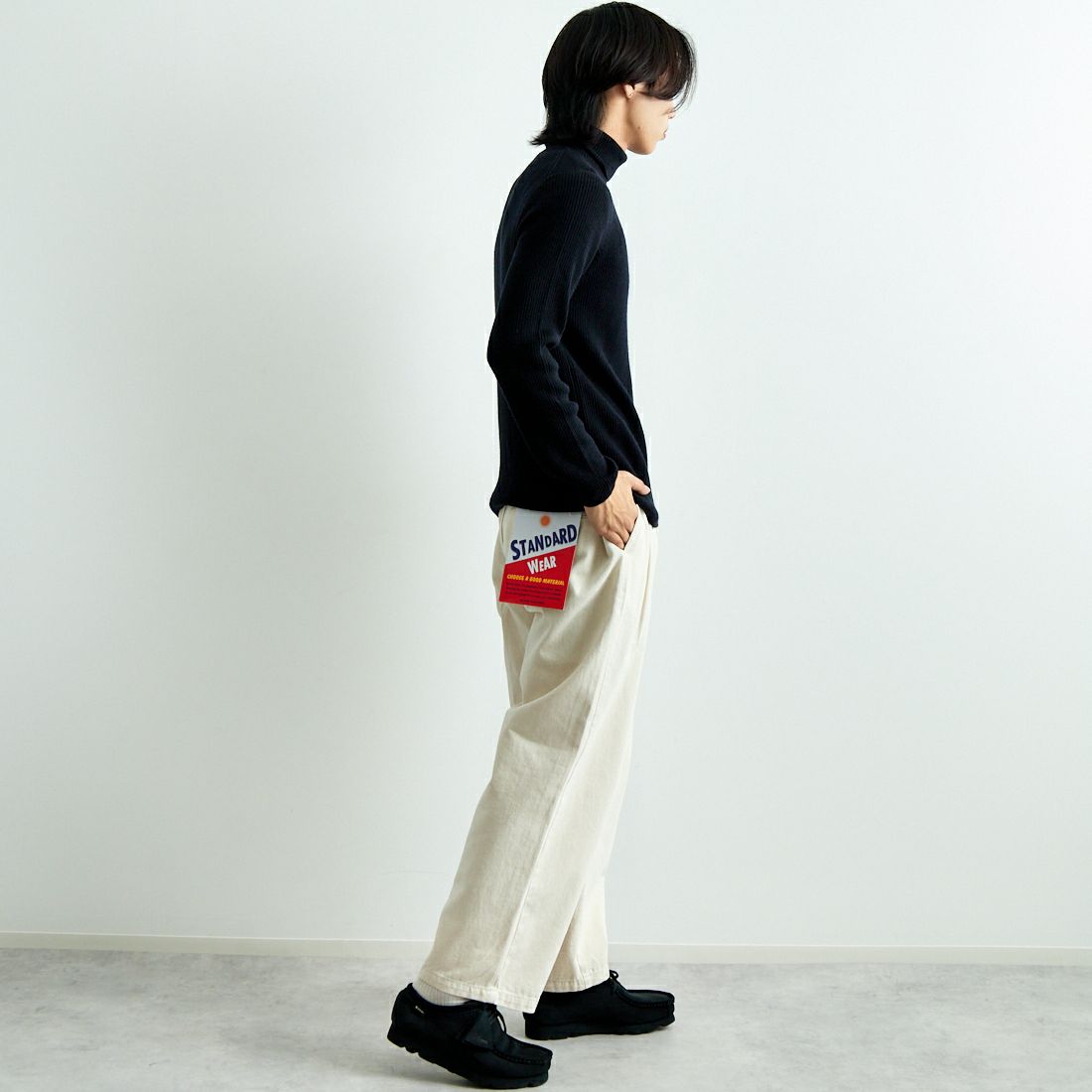 gim [ジム] 12G梳毛リブタートルネックニット [23522330] 005 ﾌﾞﾗｯｸ &&モデル身長：179cm 着用サイズ：L&&