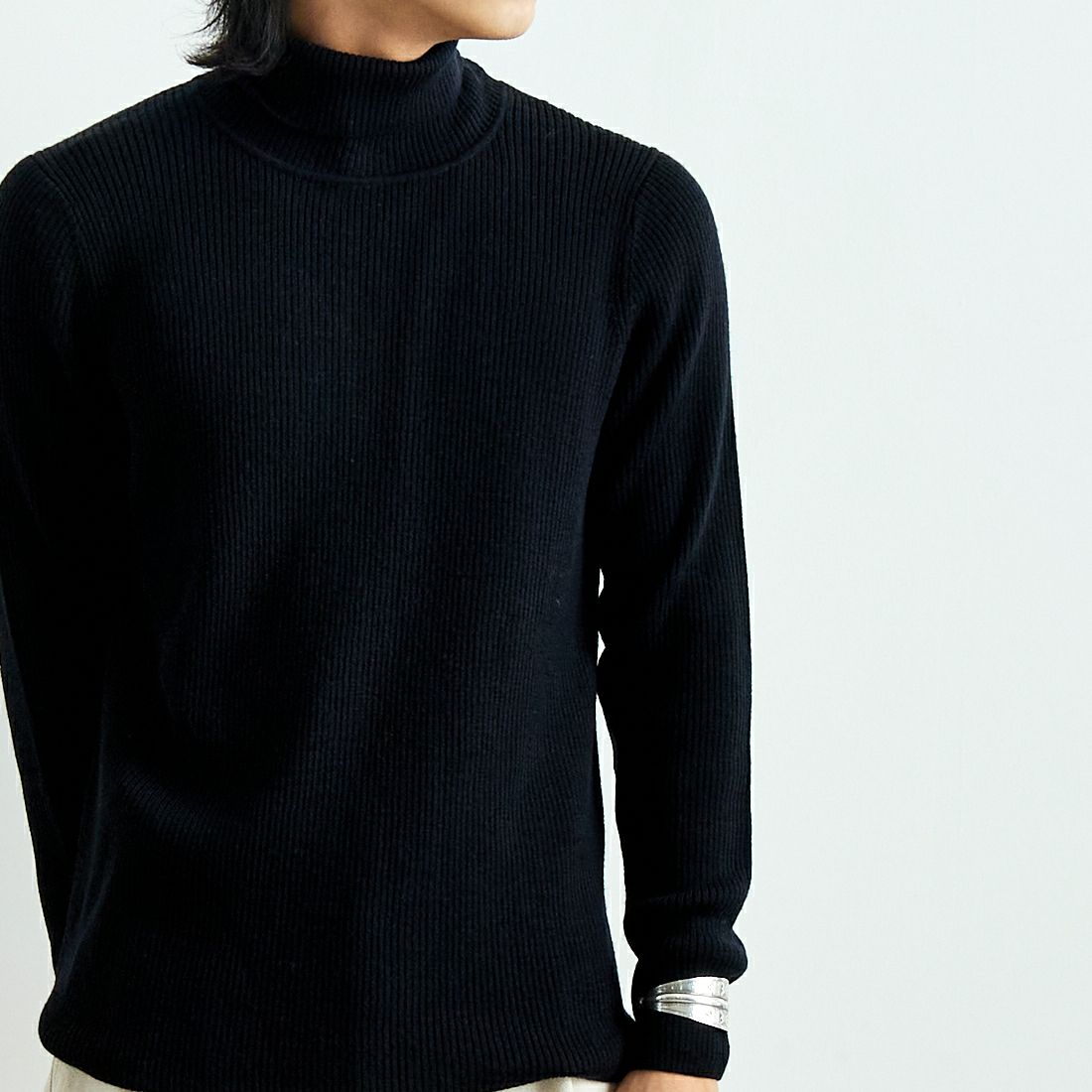 gim [ジム] 12G梳毛リブタートルネックニット [23522330] 005 ﾌﾞﾗｯｸ &&モデル身長：179cm 着用サイズ：L&&