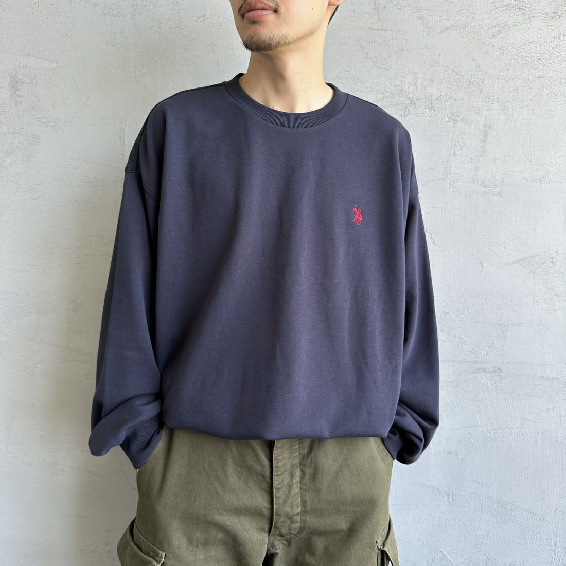 U.S.POLO ASSN. [ユーエスポロアッスン] 別注 ワンポイントロゴ刺繍 ドローコードスウェット [PLM43313IN-JF] ﾈｲﾋﾞｰ &&モデル身長：168cm 着用サイズ：L&&