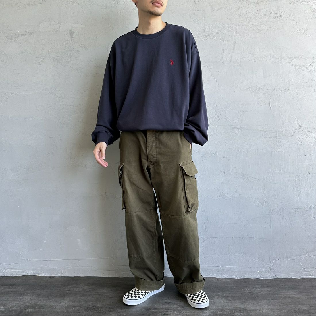 U.S.POLO ASSN. [ユーエスポロアッスン] 別注 ワンポイントロゴ刺繍 ドローコードスウェット [PLM43313IN-JF] ﾈｲﾋﾞｰ &&モデル身長：168cm 着用サイズ：L&&