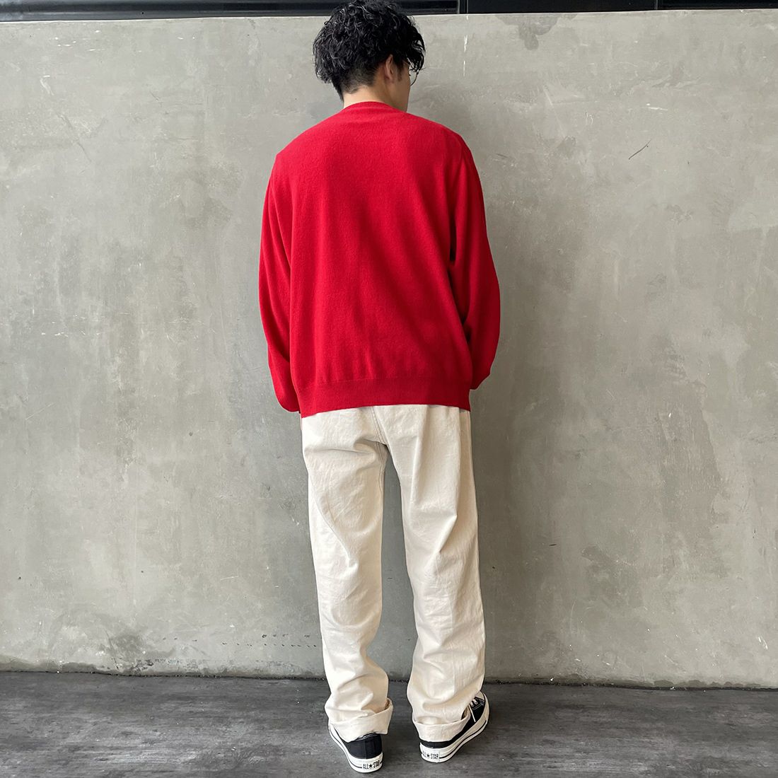DANTON [ダントン] クルーネックプルオーバーニット [DT-D0028LMW] RED &&モデル身長：168cm 着用サイズ：42&&
