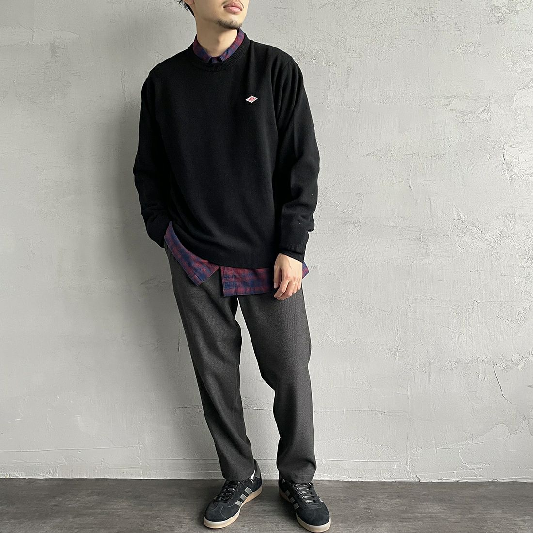 DANTON [ダントン] クルーネックプルオーバーニット [DT-D0028LMW] BLACK &&モデル身長：168cm 着用サイズ：40&&