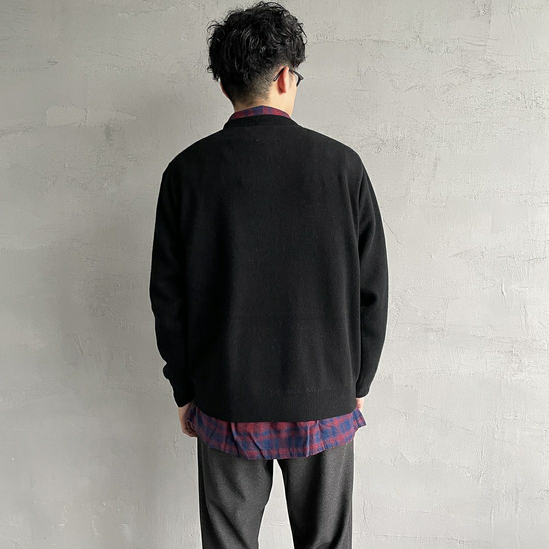 DANTON [ダントン] クルーネックプルオーバーニット [DT-D0028LMW] BLACK &&モデル身長：168cm 着用サイズ：40&&