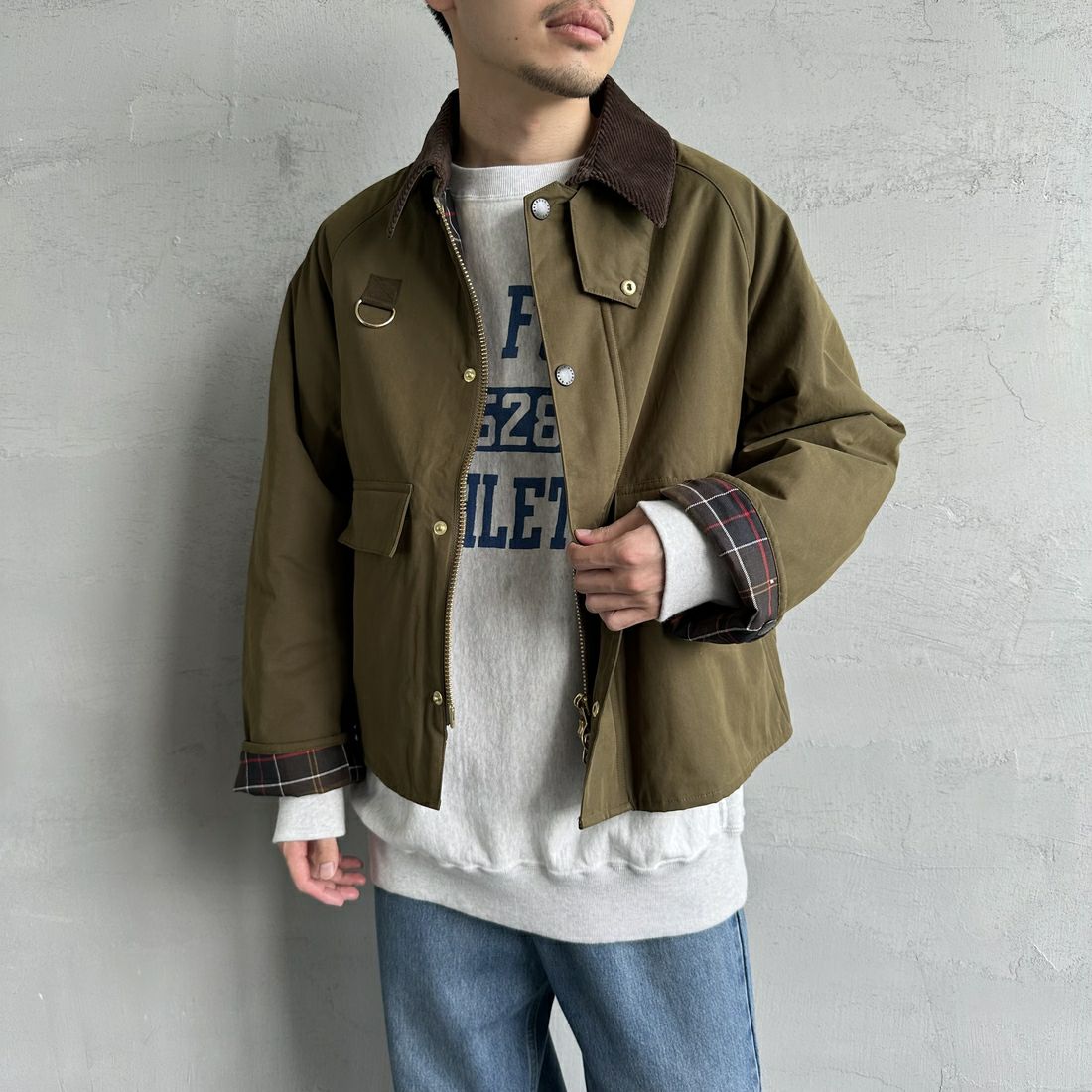 Barbour [バブアー] 別注 中綿入り SPEY スペイジャケット [MCAS151-JF] KHAKI &&モデル身長：168cm 着用サイズ：38&&