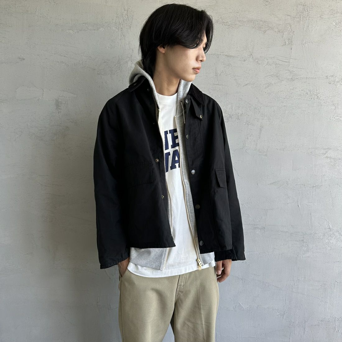 Barbour [バブアー] 別注 BORROWDALE ボロウデイルジャケット [MCAS148-JF] BLACK &&モデル身長：179cm 着用サイズ：38&&