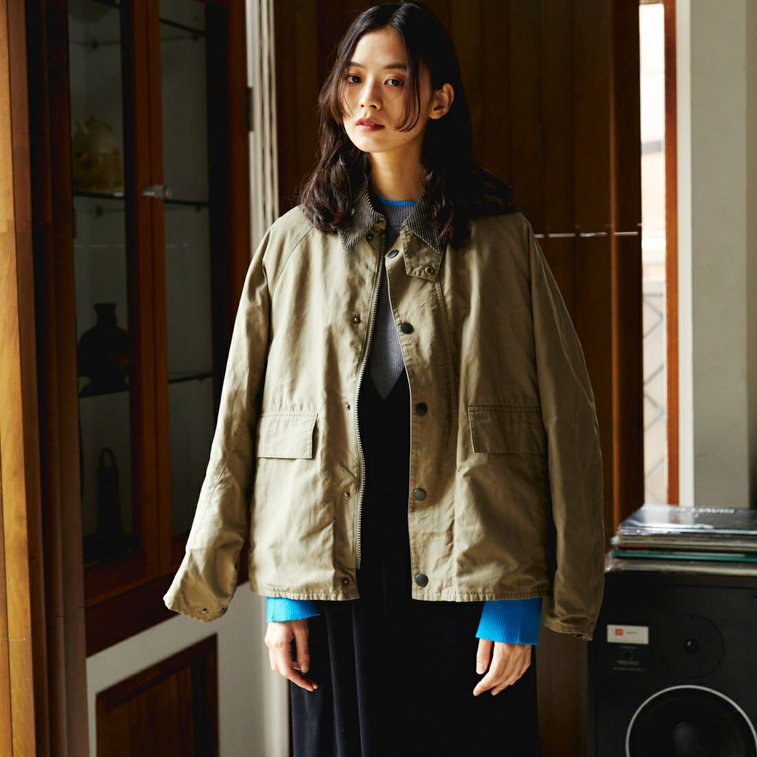 Barbour [バブアー] 別注 BORROWDALE ボロウデイルジャケット [MCAS148-JF] BEIGE&&モデル身長：172cm 着用サイズ：36&&