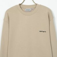 【美品】カーハート センター刺繍ロゴ スウェット バイカラー ブラウン ベージュ 美品】カーハート センター刺繍ロゴ スウェット バイカラー ブラウン