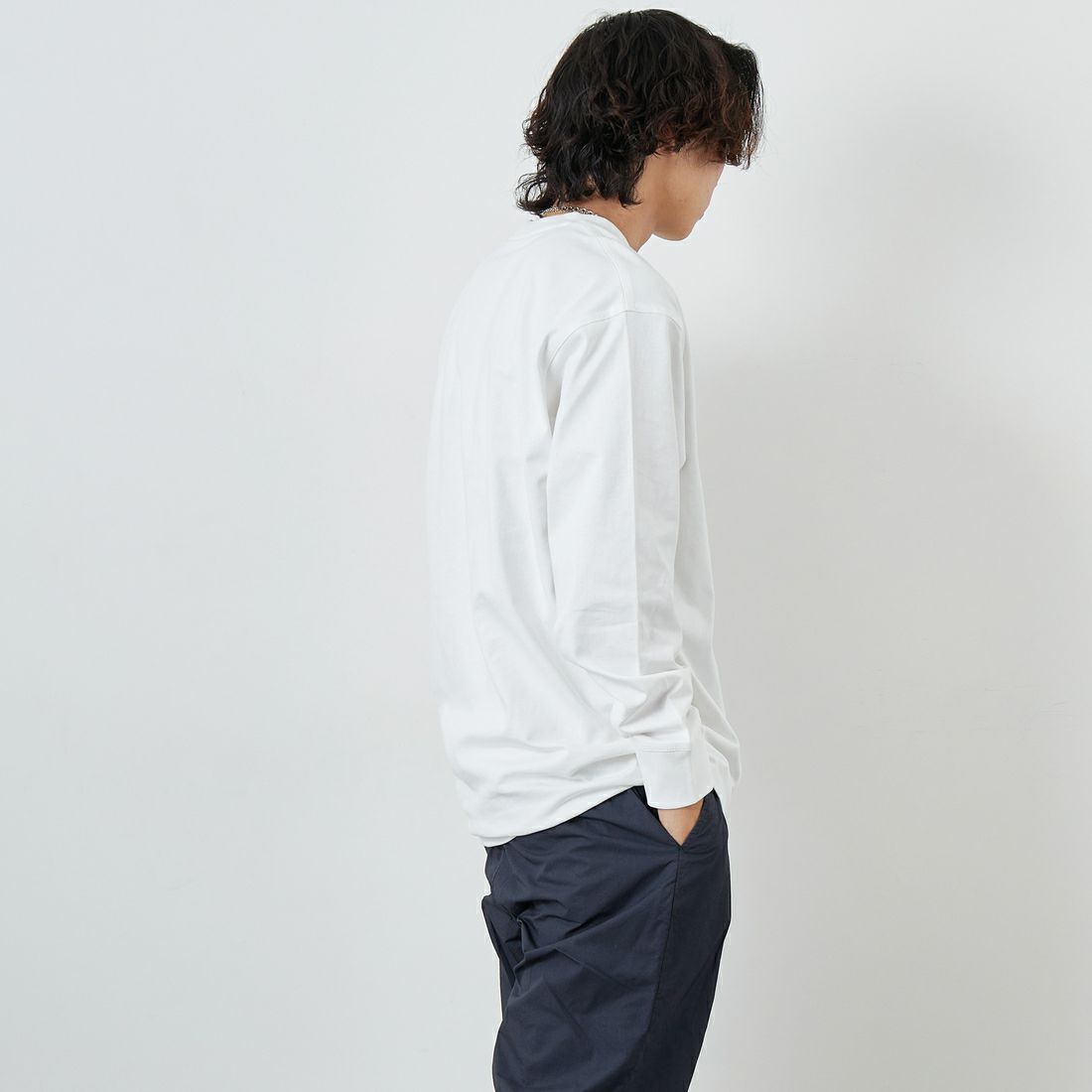 carhartt WIP [カーハートダブリューアイピー] ロングスリーブアメリカンスクリプトTシャツ [I029955] ASH HEATHE &&モデル身長：179cm 着用サイズ：L&&