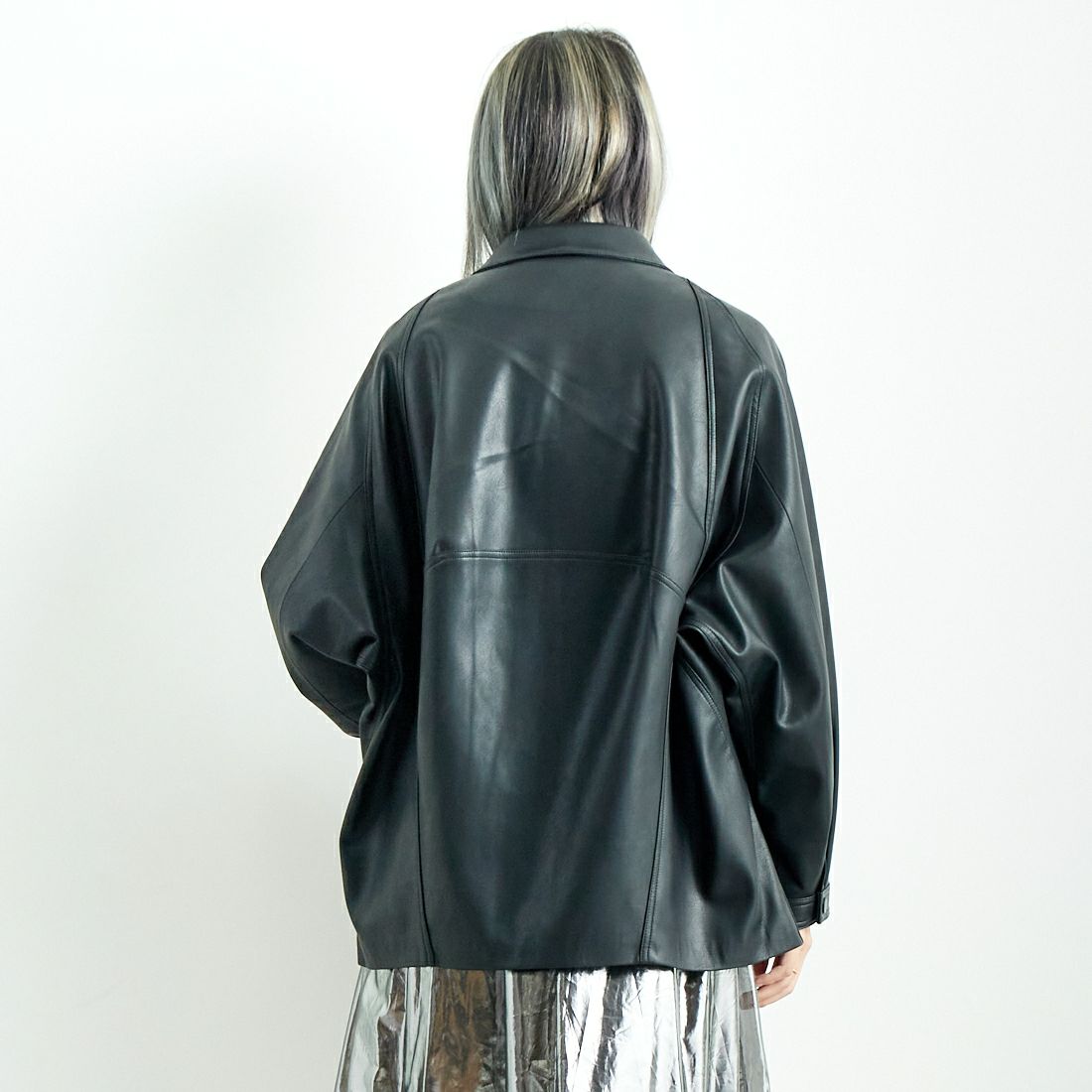 Jeans Factory Clothes [ジーンズファクトリークローズ] ビーガンレザージャケット [24847-HN] BLACK &&モデル身長：167cm 着用サイズ：F&&