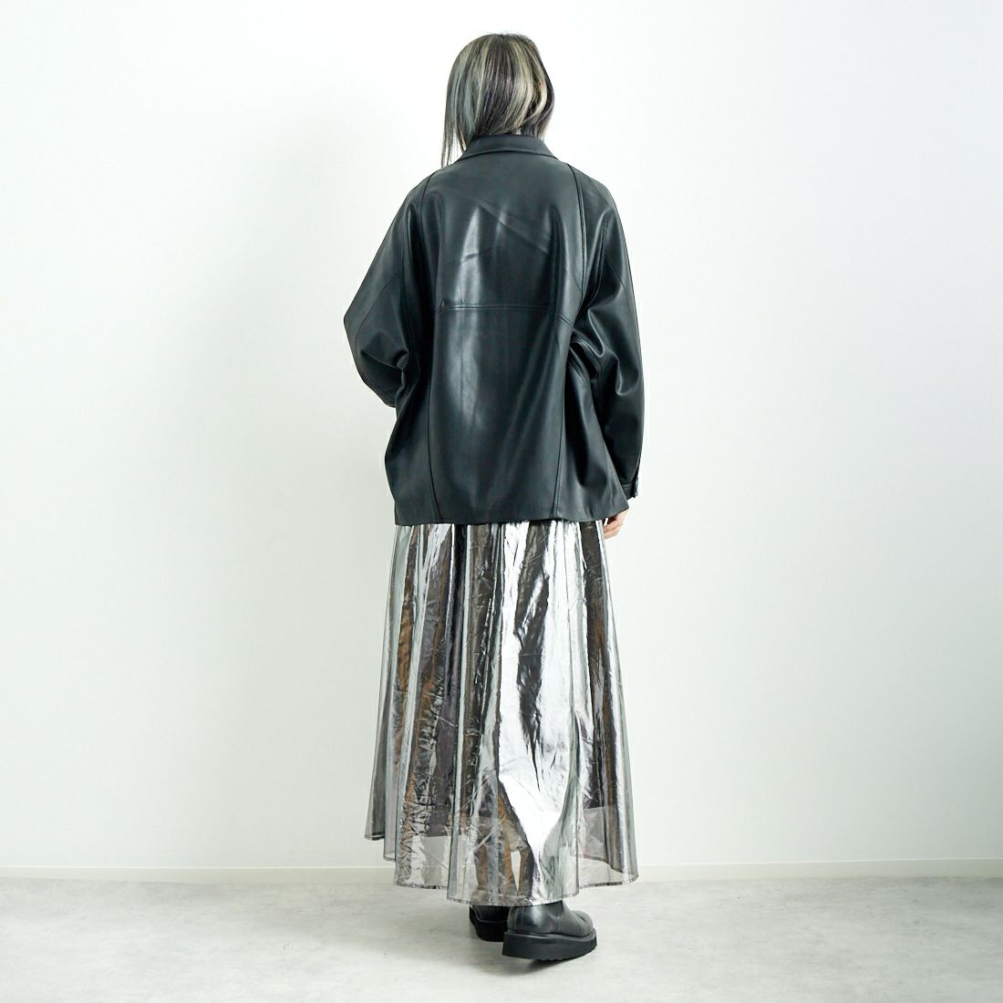 Jeans Factory Clothes [ジーンズファクトリークローズ] ビーガンレザージャケット [24847-HN] BLACK &&モデル身長：167cm 着用サイズ：F&&