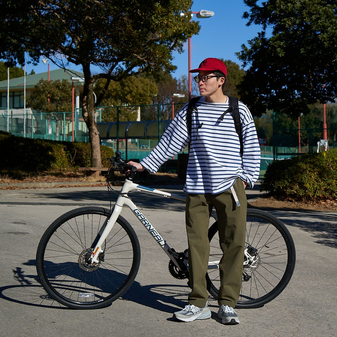 GRAMiCCi [グラミチ] 別注 エブリデイ ナイロンパンツ [GUP5-S2034-JF] OLIVE &&モデル身長：168cm 着用サイズ：M&&