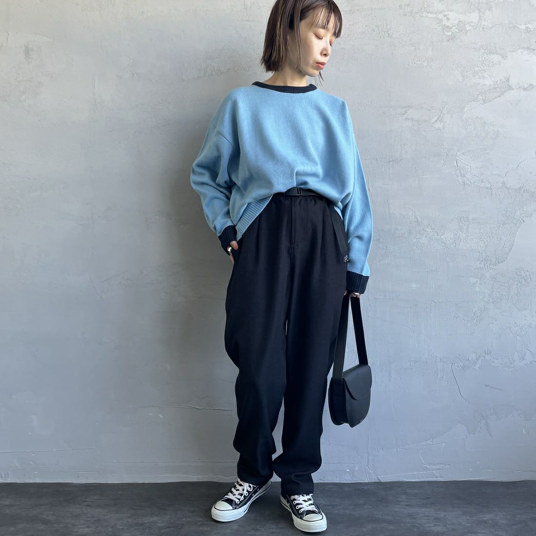 GRAMiCCi [グラミチ] 別注 ウールライク エブリデイパンツ [GUP4-F1024-JF] BLACK &&モデル身長：158cm 着用サイズ：S&&