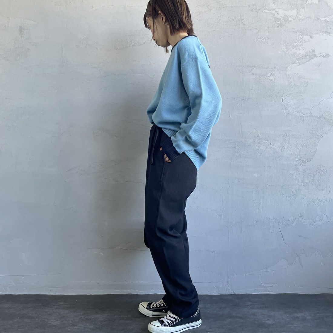 GRAMiCCi [グラミチ] 別注 ウールライク エブリデイパンツ [GUP4-F1024-JF] BLACK &&モデル身長：158cm 着用サイズ：S&&