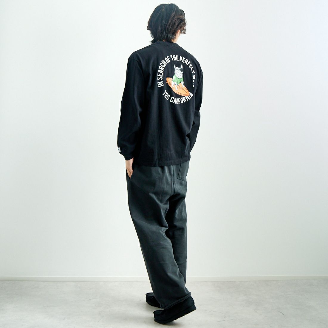 The Endless Summer [エンドレスサマー] TES サークルロゴロングスリーブTシャツ [FH-25374316] 01 BLACK &&モデル身長：179cm 着用サイズ：L&&