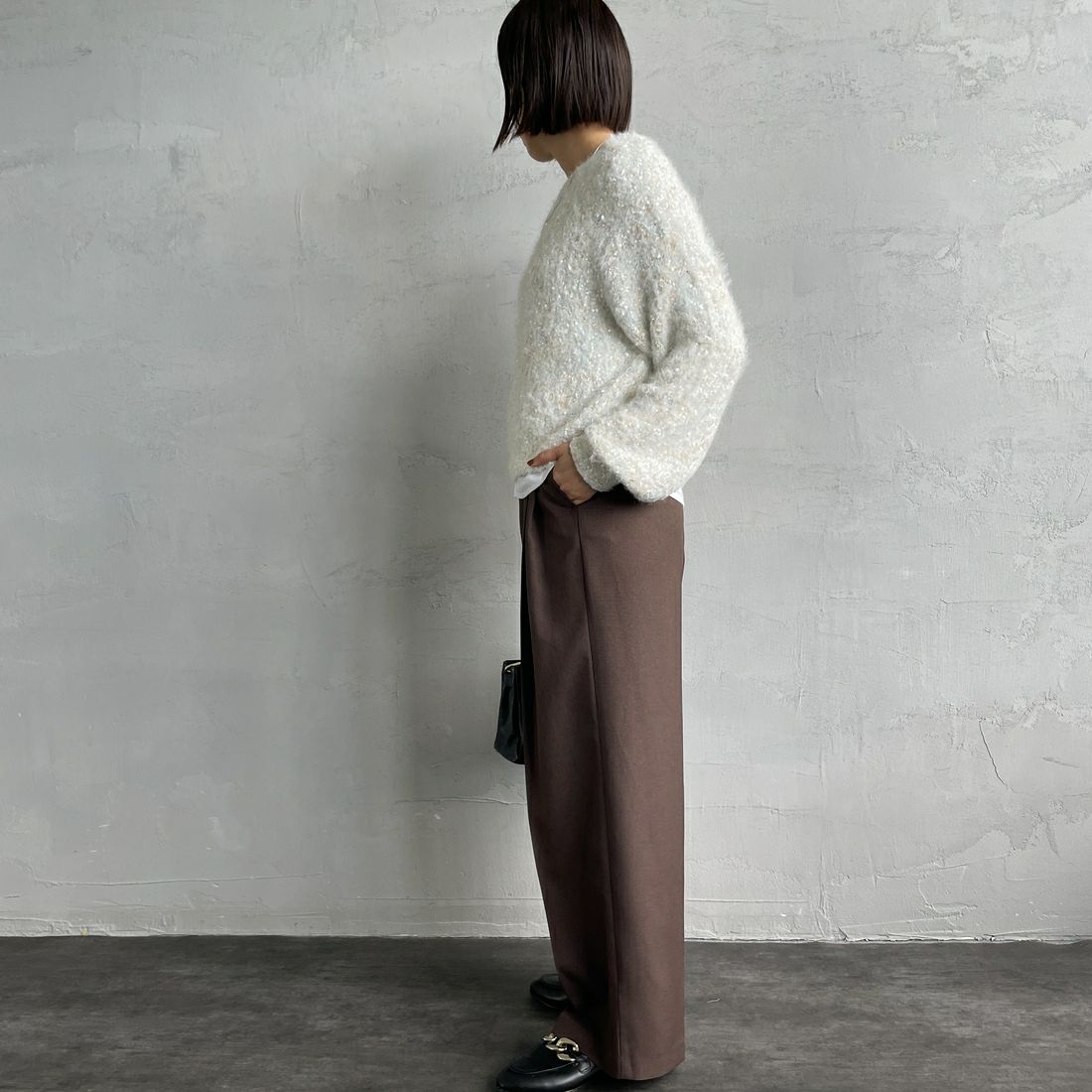 By/m [バイエム] 2WAYラメリボンヤーンニット [B24131008] 02 OFF &&モデル身長：159cm 着用サイズ：F&&
