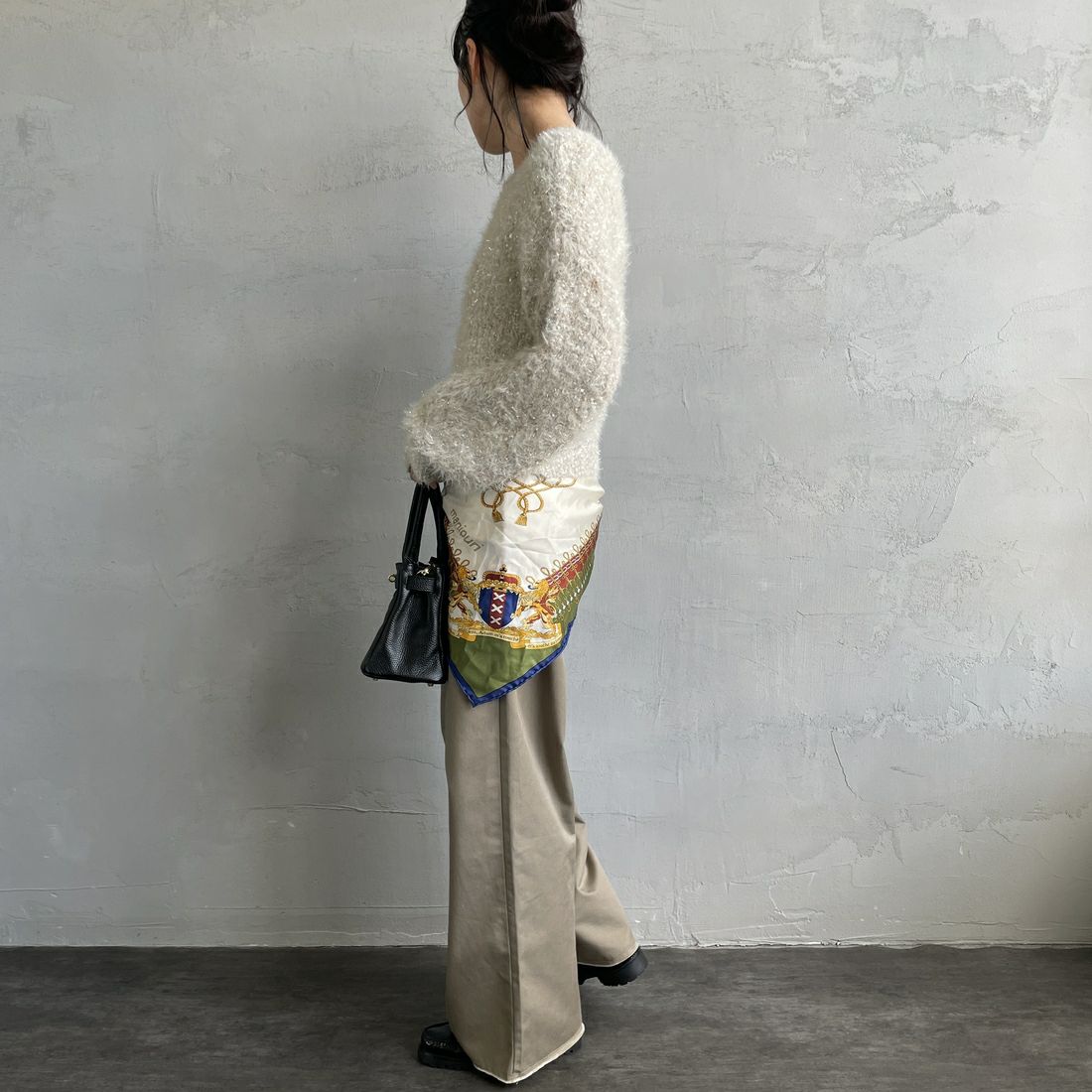 By/m [バイエム] 2WAYラメリボンヤーンニット [B24131008] 22 BEIGE &&モデル身長：160cm 着用サイズ：F&&