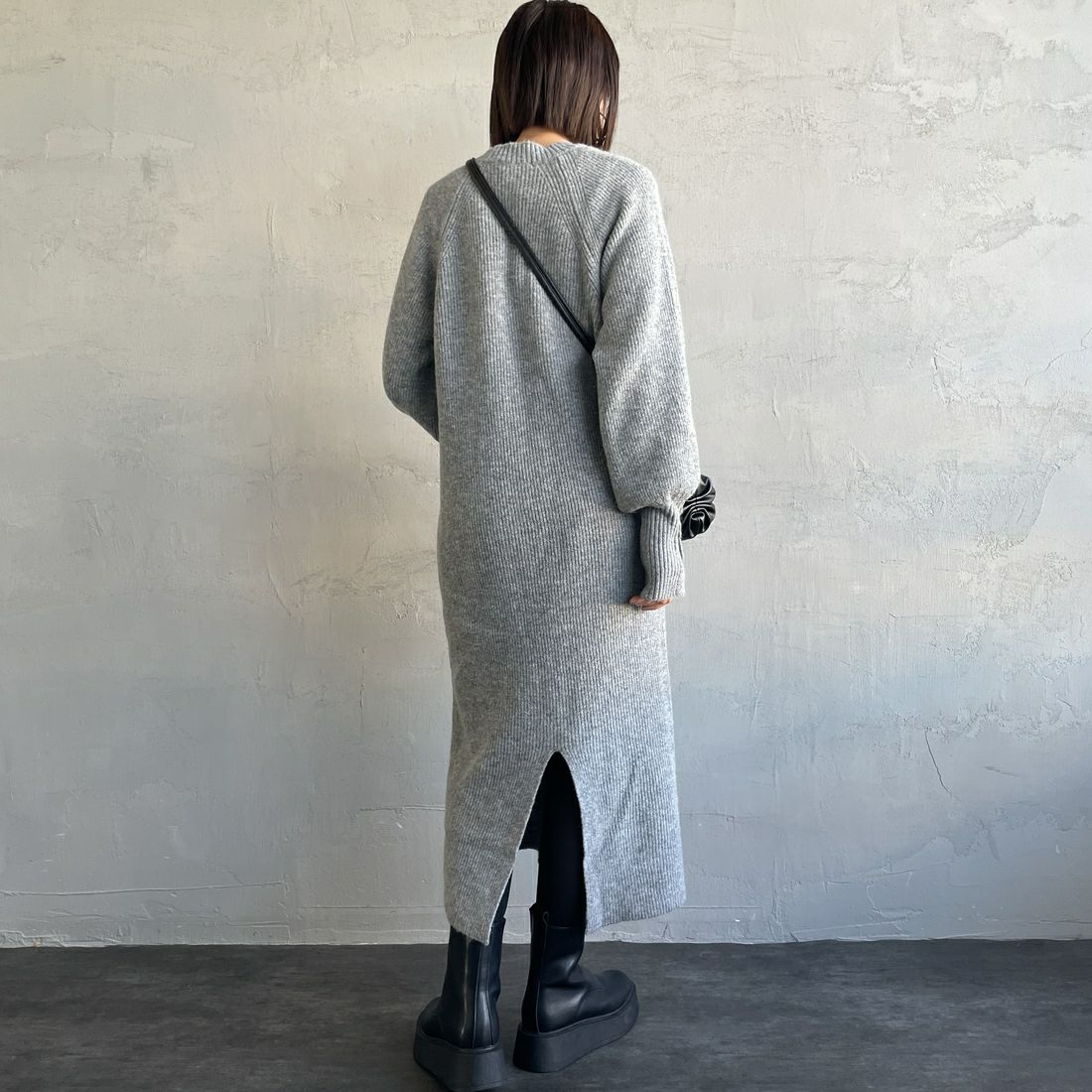 By/m [バイエム] 袖ボタン メランジニットワンピース [B23441005] 07 GRAY &&モデル身長：159cm 着用サイズ：F&&