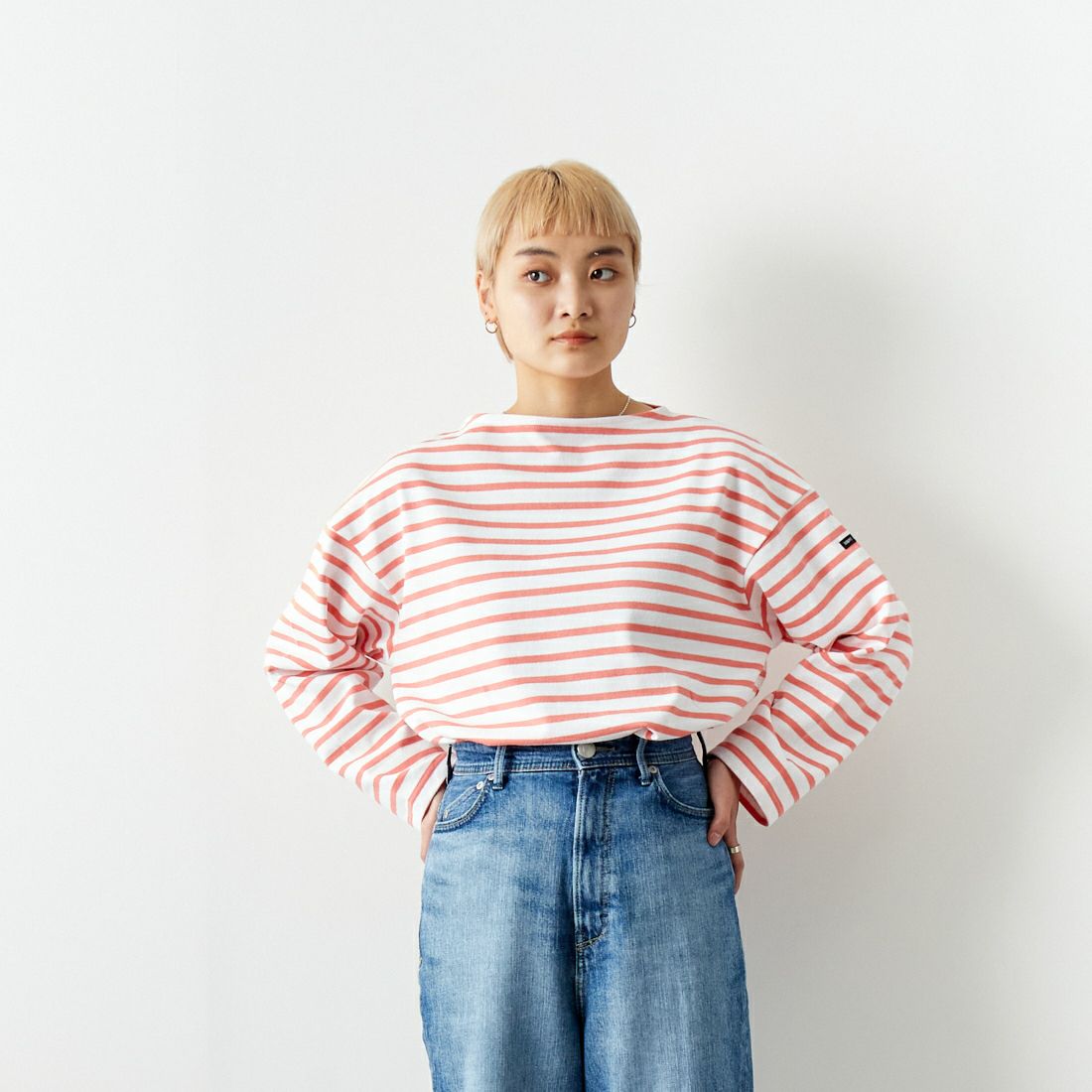 ST.JAMES [セントジェームス] 厚手ルーズドロップTシャツ [20JC-OUESS-LOOSE] NEI/FRE &&モデル身長：160cm 着用サイズ：3&&