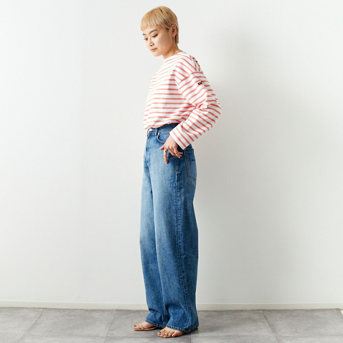 ST.JAMES [セントジェームス] 厚手ルーズドロップTシャツ [20JC-OUESS-LOOSE] NEI/FRE &&モデル身長：160cm 着用サイズ：3&&