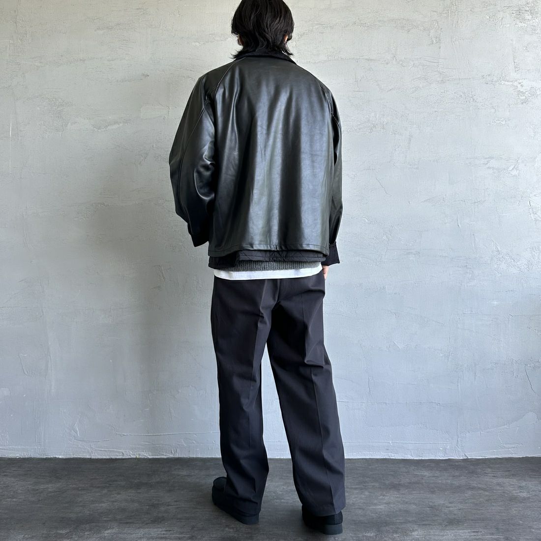 UNIVERSAL OVERALL [ユニバーサルオーバーオール] 別注 レイヤード3IN1ジャケット [U2431422IN-JF] BLK ECO LE &&モデル身長：179cm 着用サイズ：XL&&