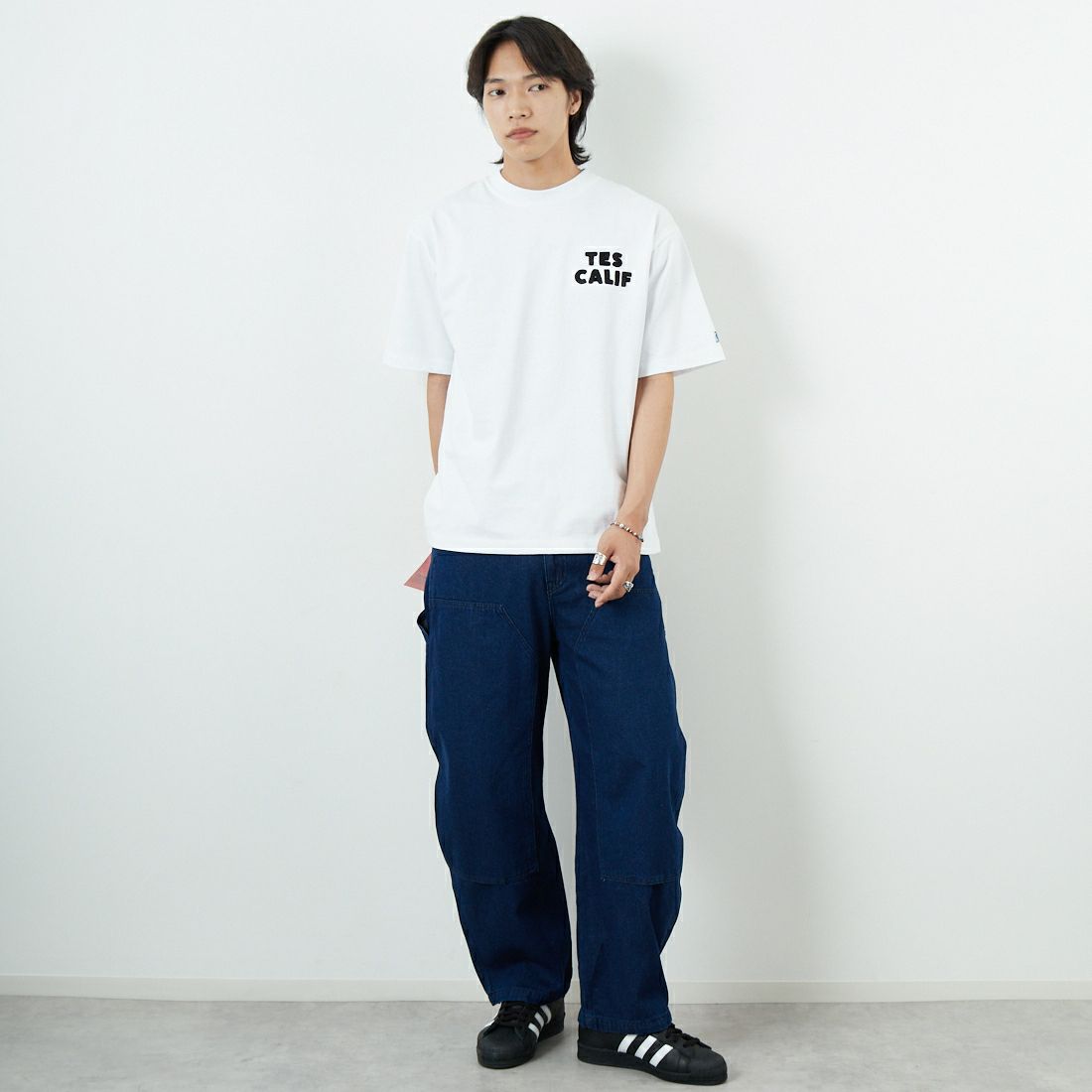 Jeans Factory Clothes [ジーンズファクトリークローズ] STANDARD ダブルニーカーブペインターパンツ [JFC-243-066] ONE WASH &&モデル身長：179cm 着用サイズ：M&&