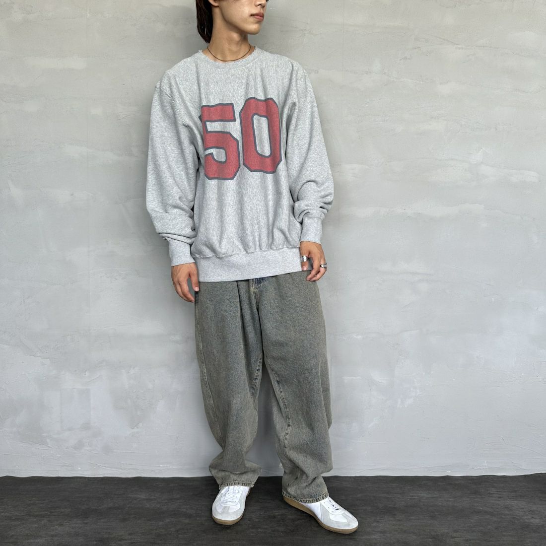 Noir Fabrik [ヌワールファブリック] バギーイージーデニムパンツ [NF-243-063] T.ACID BLU&&モデル身長：179cm 着用サイズ：L&&