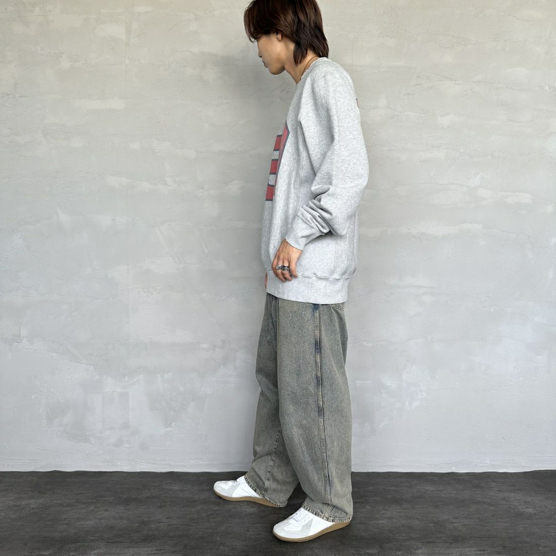 Noir Fabrik [ヌワールファブリック] バギーイージーデニムパンツ [NF-243-063] T.ACID BLU&&モデル身長：179cm 着用サイズ：L&&