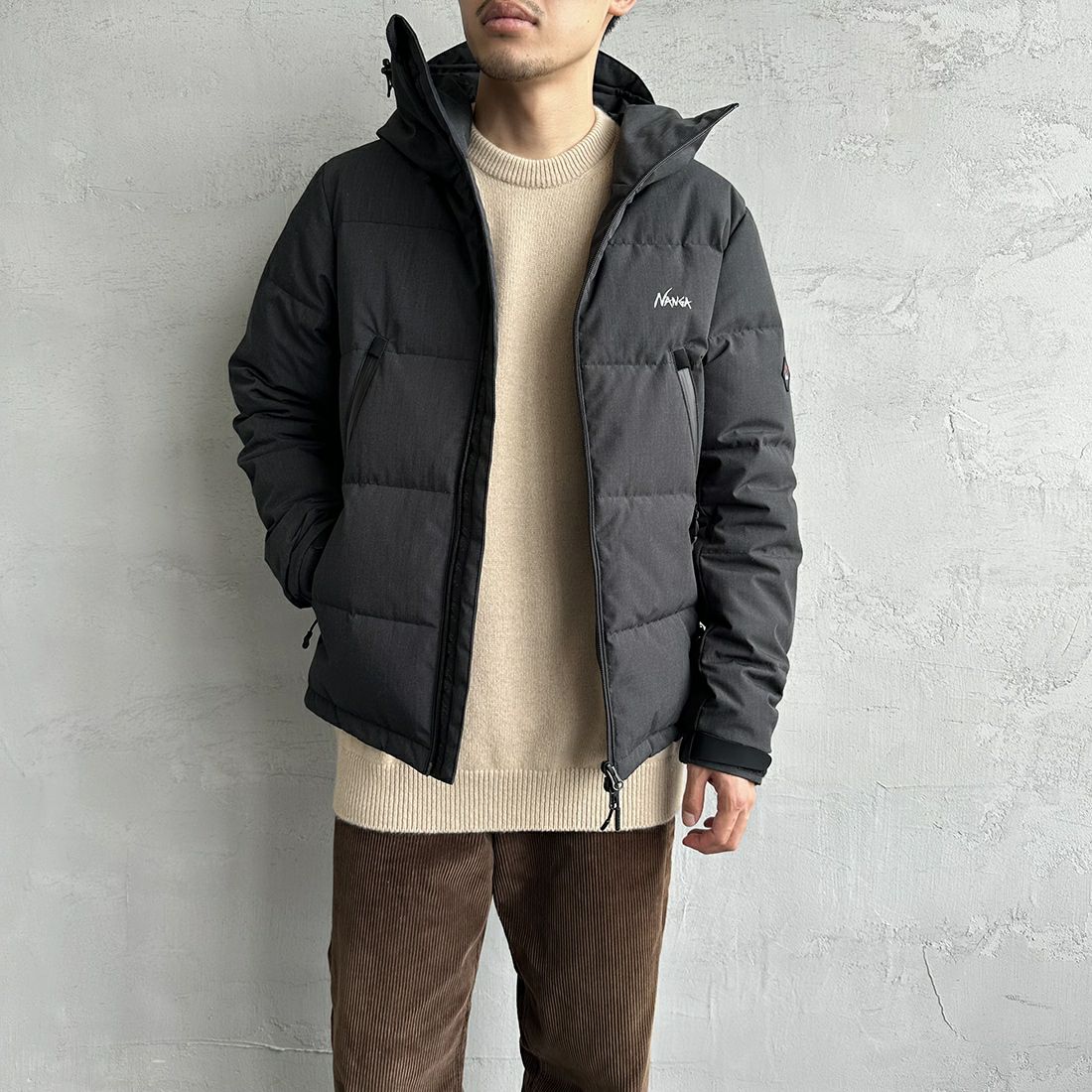 JEANSFACTORY × NANGA [ジーンズファクトリー × ナンガ] 別注 HINOC ダウンジャケット [JMP-244-023] BLACK &&モデル身長：168cm 着用サイズ：M&&