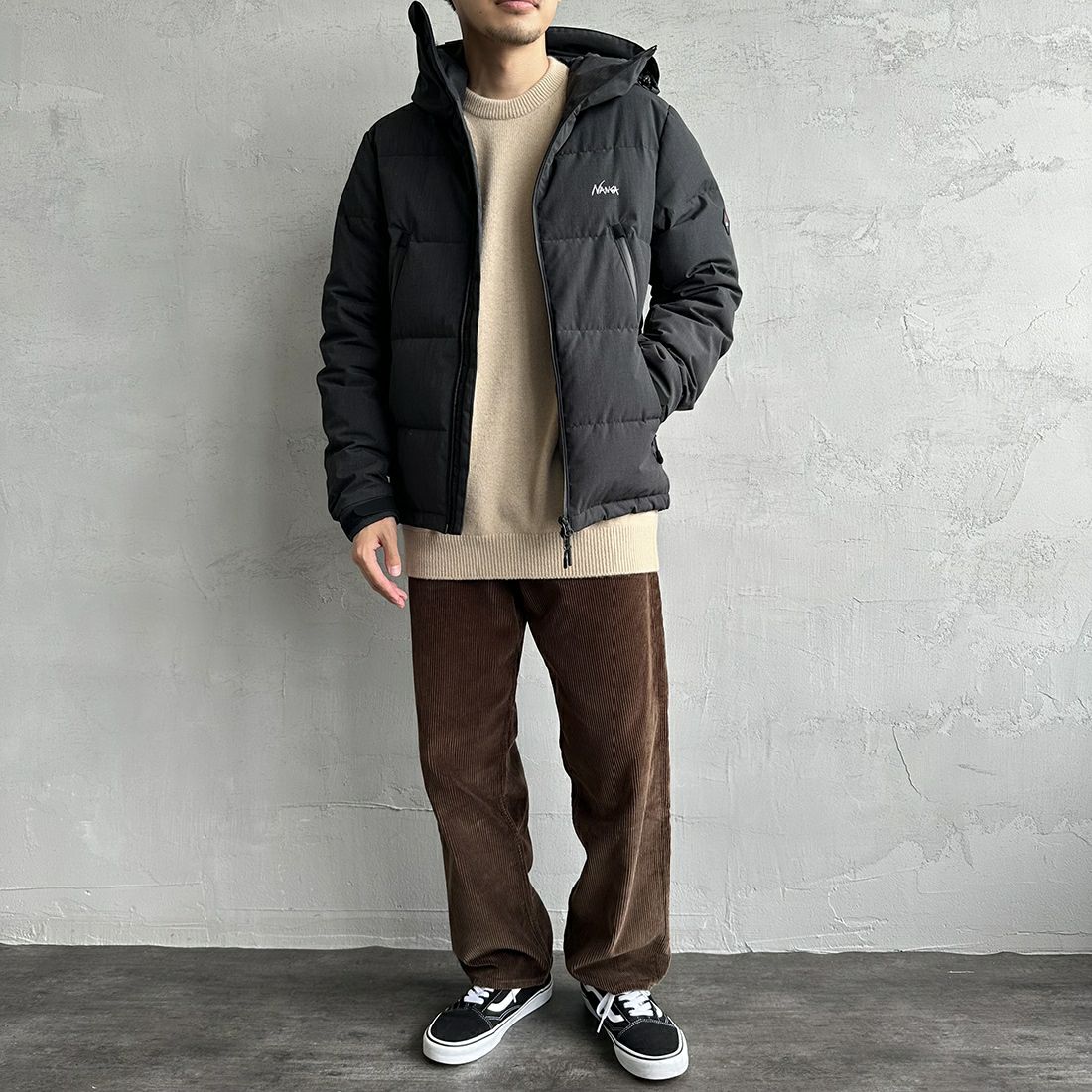 JEANSFACTORY × NANGA [ジーンズファクトリー × ナンガ] 別注 HINOC ダウンジャケット [JMP-244-023] BLACK &&モデル身長：168cm 着用サイズ：M&&