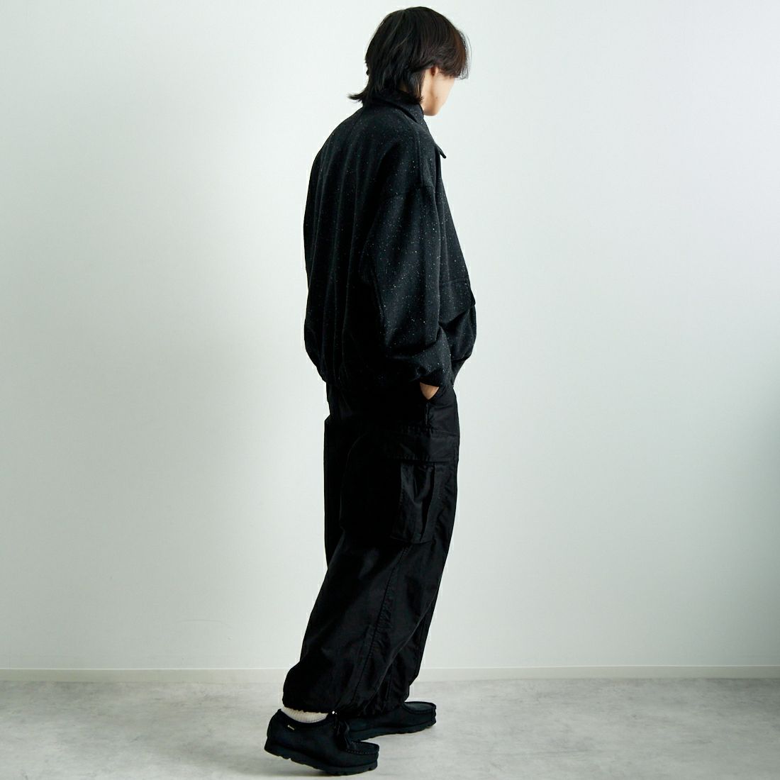 Noir Fabrik [ヌワールファブリック] ネップツイードブルゾン [NF-244-092] 842 BLACK &&モデル身長：179cm 着用サイズ：L&&