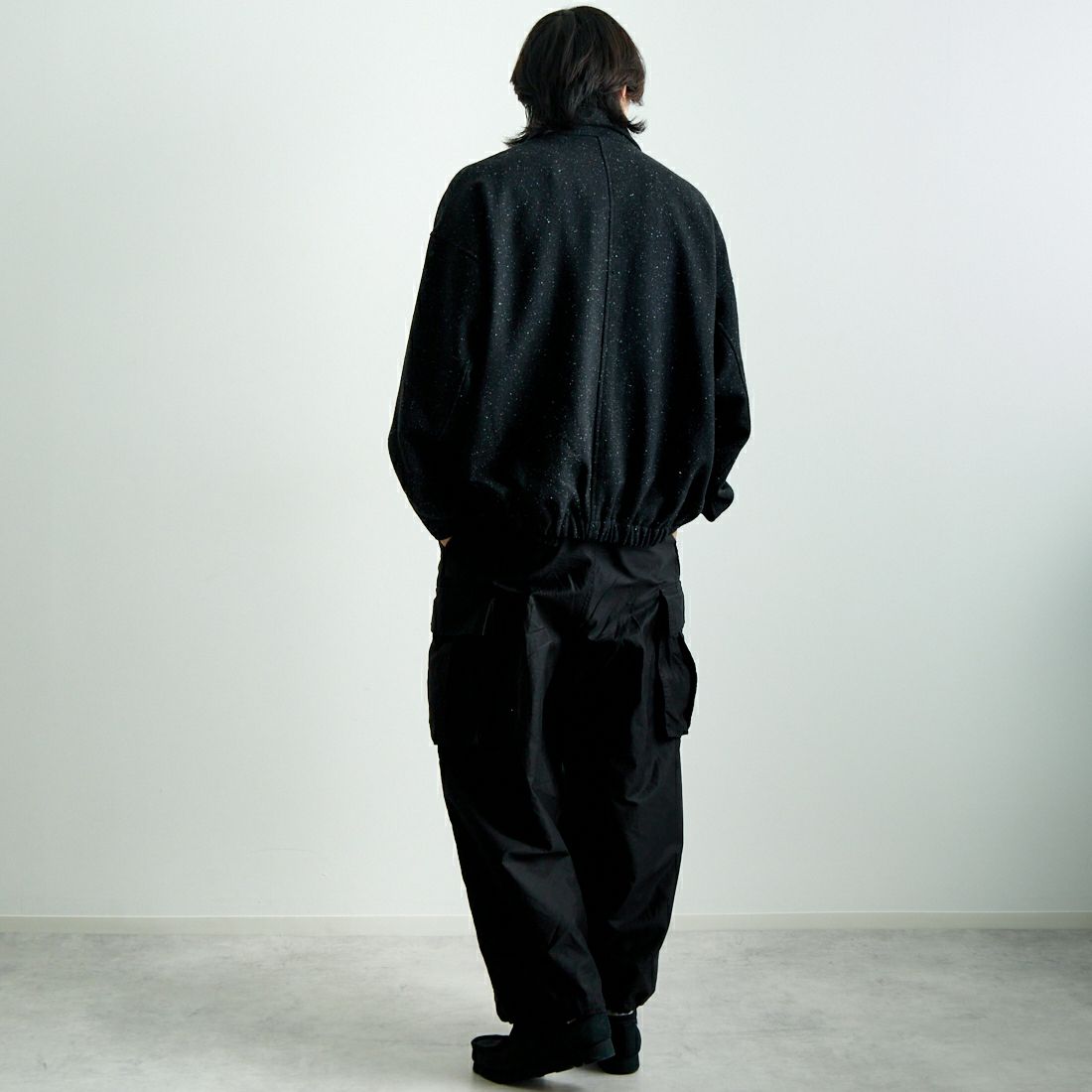 Noir Fabrik [ヌワールファブリック] ネップツイードブルゾン [NF-244-092] 842 BLACK &&モデル身長：179cm 着用サイズ：L&&